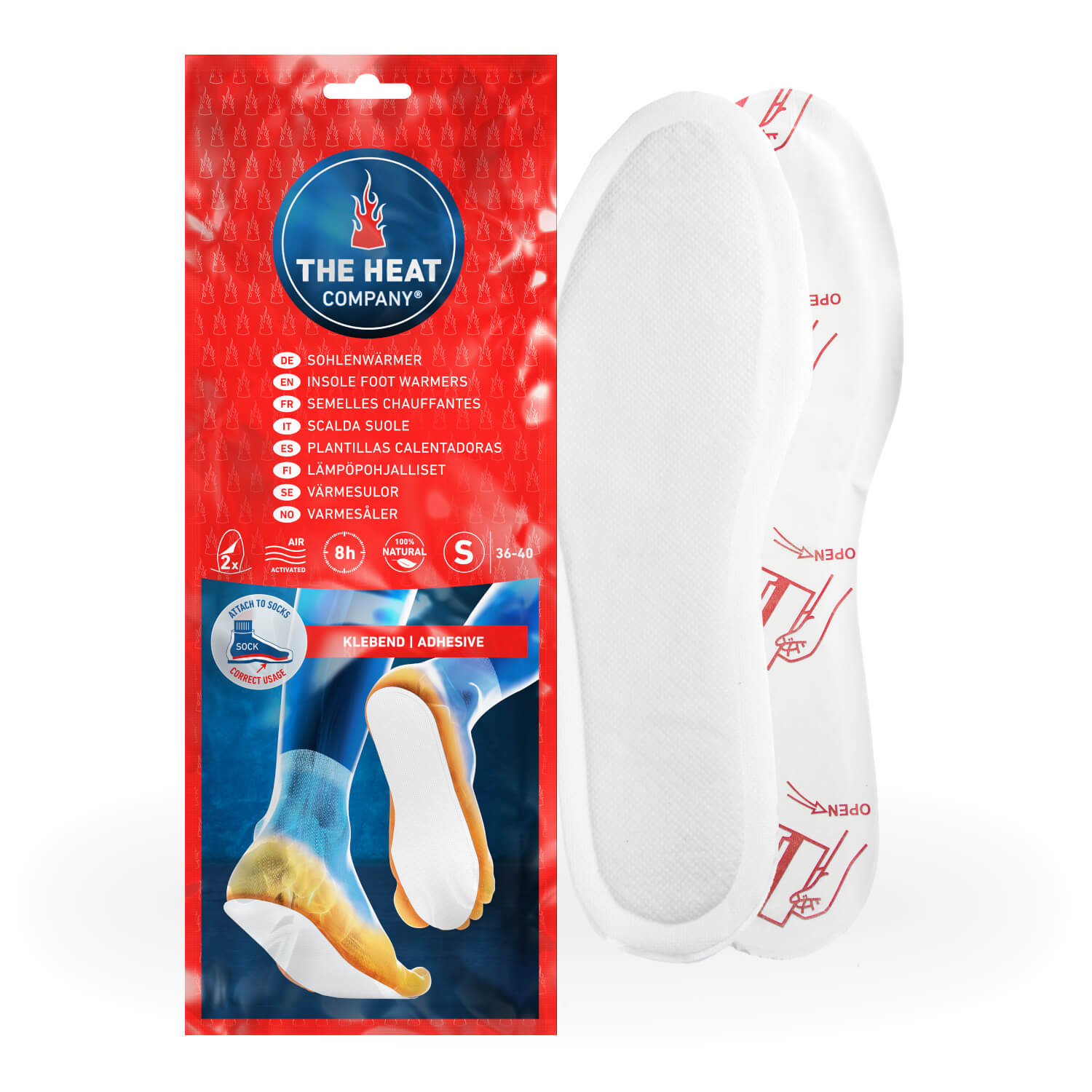 Adhesive Foot Warmers THE HEAT COMPANY Insole Foot Warmers Adhesive Purely Natural Air Activated EXTRA WARM SMALL Size: 3-6.5-5 or 30 Pairs Instant Heat 8 Hours of Warmth 