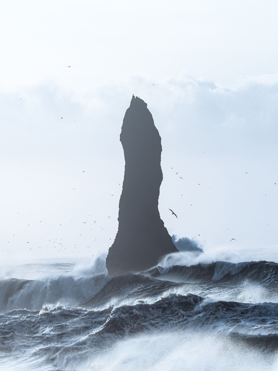 Rough swell in the Atlantic and view of Reynisdrangar